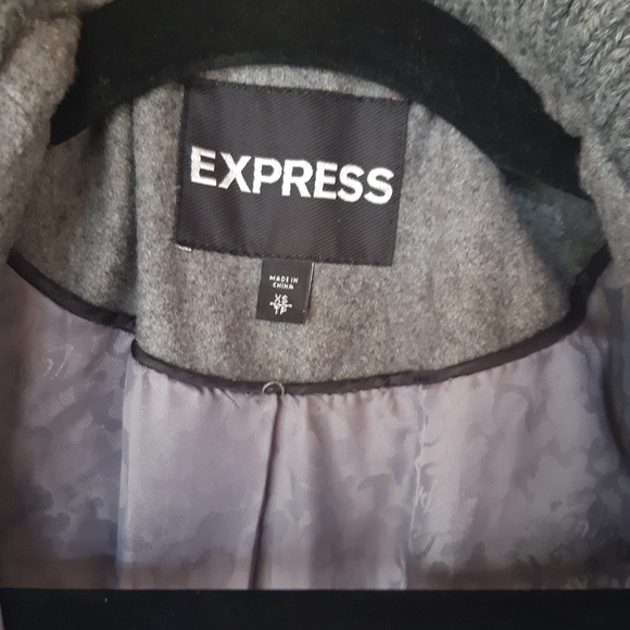 Express Rib Trimmed Wool Blend Coat Charcoal Gray - Picture 4 of 7